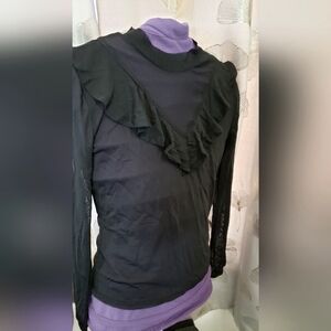 Long sleeve sheer mesh top with ruffles